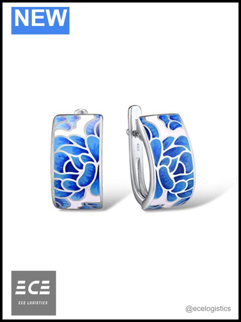 Sterling Silver Enamel Pattern Dangle Earrings Latch Back